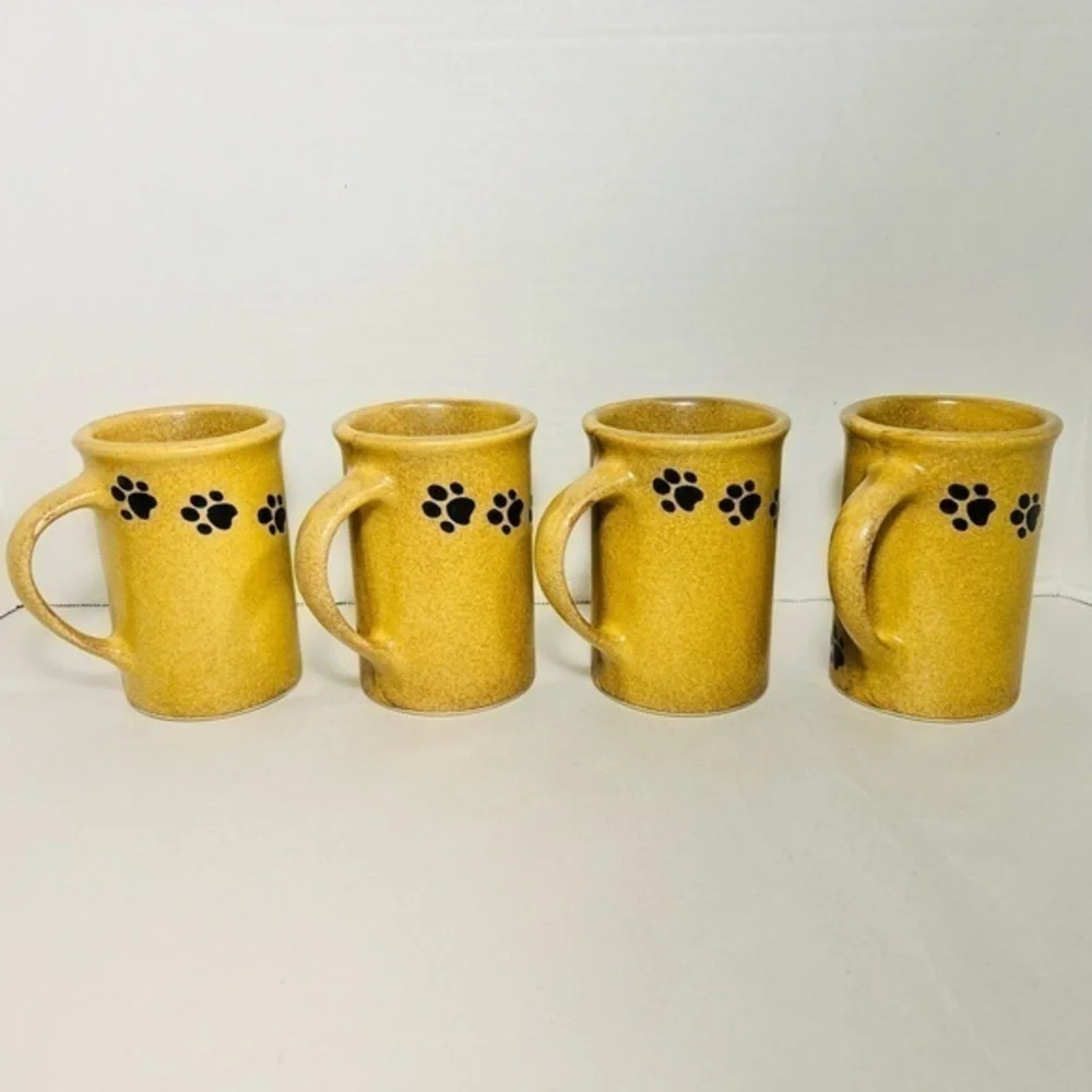 FOUR handmade stoneware Emerson Creek Pottery mugs - dog prints